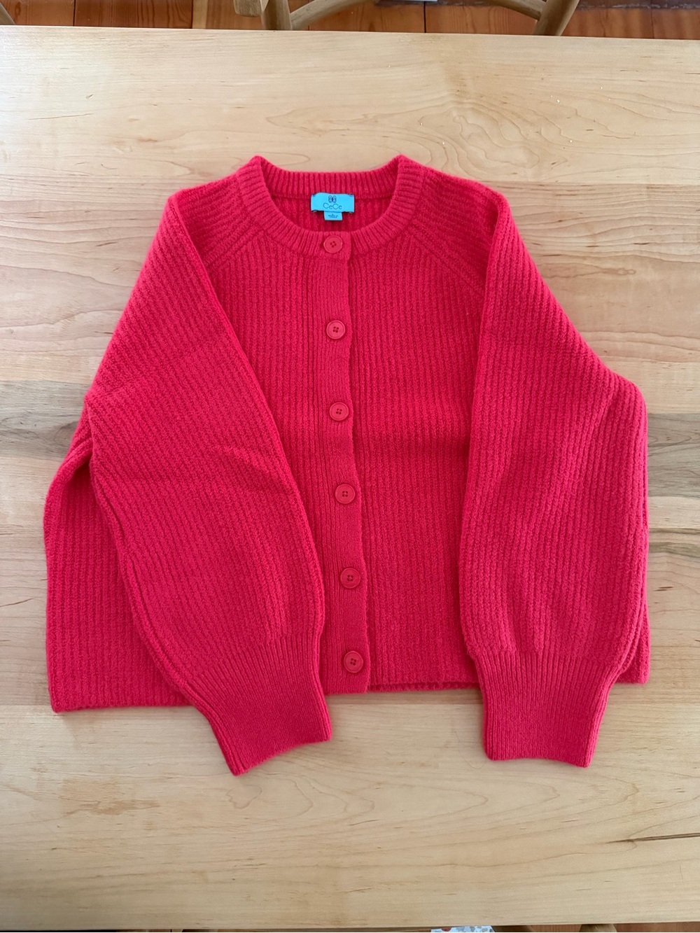 CeCe Bright Red Ribbed Button Cardigan